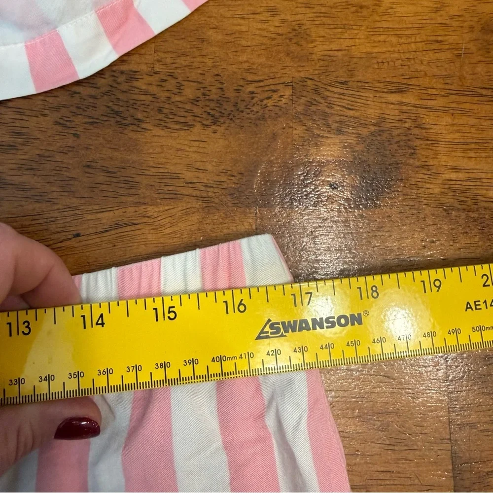 Katie Kime Retro Stripe Pink White Pajama Set Yellow HH on pocket size medium - Picture 9 of 12